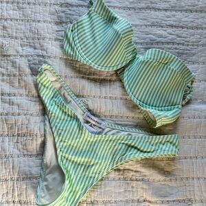 NWOT Green and White Striped Bikini Set